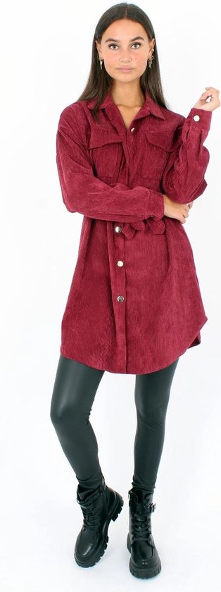 Rode corduroy blouse jurk met riem | bol.com