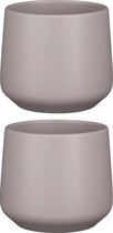 2x stuks bloempot mat taupe keramiek voor kamerplant H15.5 x D17 cm - Mica Decorations plantenpotten