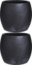 2x stuks bloempot in kleur mat zwart keramiek voor kamerplant H22 x D24 cm- plantenpotten binnen