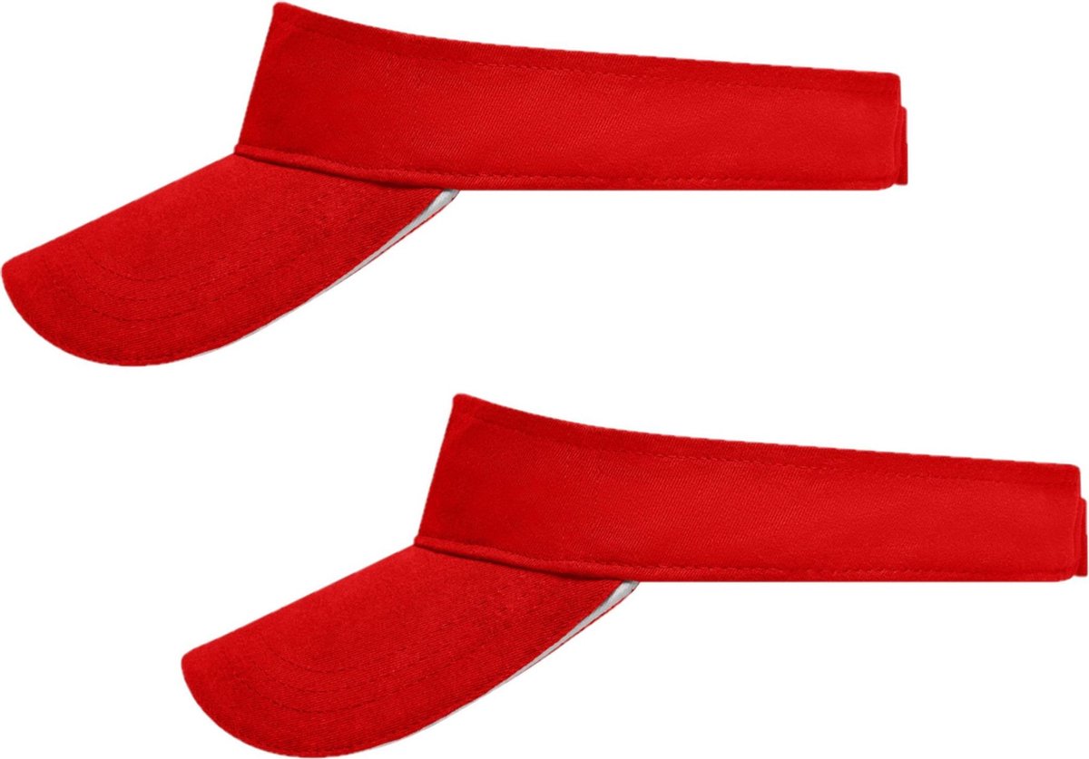 Set van 8x stuks zonneklep rood uni kleuren 47 cm - zonnehoedjes voor volwassenen rood/wit