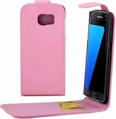 Voor Galaxy S7 Edge / G935 Plain Texture Verticale Flip Leather Case Heuptas met Magnetische Gesp & Kaartsleuf (Roze)