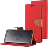 GOOSPERY CANVAS DAGBOEK voor Galaxy S9 + canvas textuur horizontale flip lederen tas met houder & kaartsleuven & portemonnee (rood)