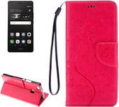 Voor Huawei P9 Lite Vlinders Embossing Horizontale Flip Leren Case met Houder & Kaartsleuven & Portemonnee & Lanyard (Magenta)