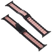 Voor Apple Watch Series 6 & SE & 5 & 4 44mm / 3 & 2 & 1 42mm roestvrijstalen polsband horlogeband (zwart + roségoud)