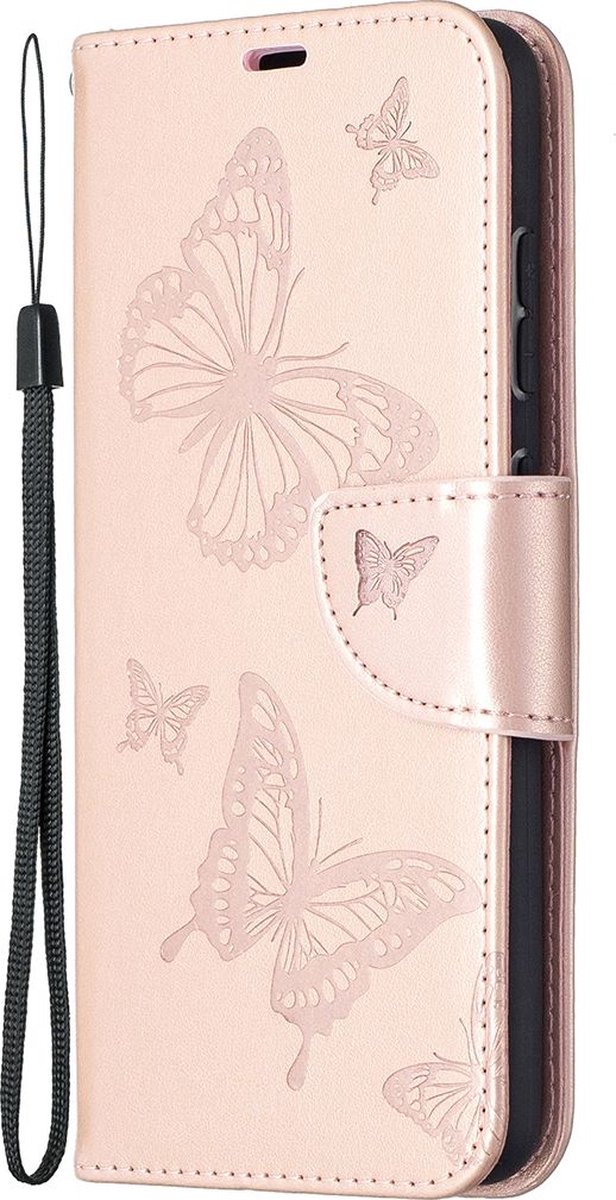 Mobigear Telefoonhoesje geschikt voor Samsung Galaxy A52s 5G Hoesje | Mobigear Butterfly Bookcase Portemonnee | Pasjeshouder voor 2 Pasjes | Telefoonhoesje voor Pinpas / OV Kaart / Rijbewijs - Roségoud