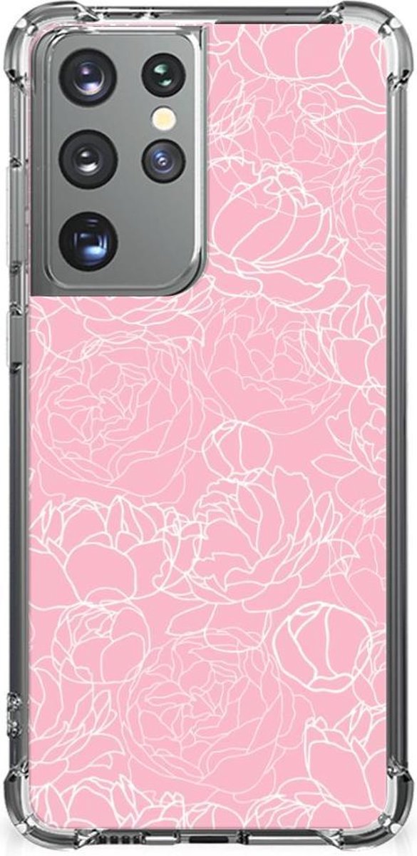 TPU Case Anti-Shock voor Samsung Galaxy S21 Ultra Case White Flowers