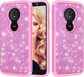 Glitter Poeder Contrast Huid Schokbestendig Siliconen + PC Beschermhoes voor Motorola Moto G6 Play / Moto E5 (Roze)