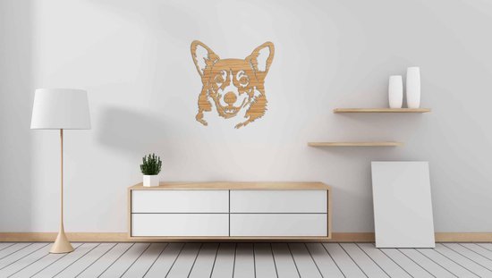 Décoration murale - Chien - Corgi 3 - S - 48x45cm - Chêne - décoration murale - Line Art