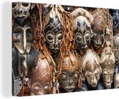 Canvas Schilderij Verzameling traditionele Afrikaanse maskers - 120x80 cm - Wanddecoratie
