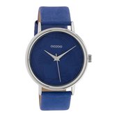 OOZOO Timepieces - Zilveren horloge met donker blauwe leren band - C10394 - Ø42