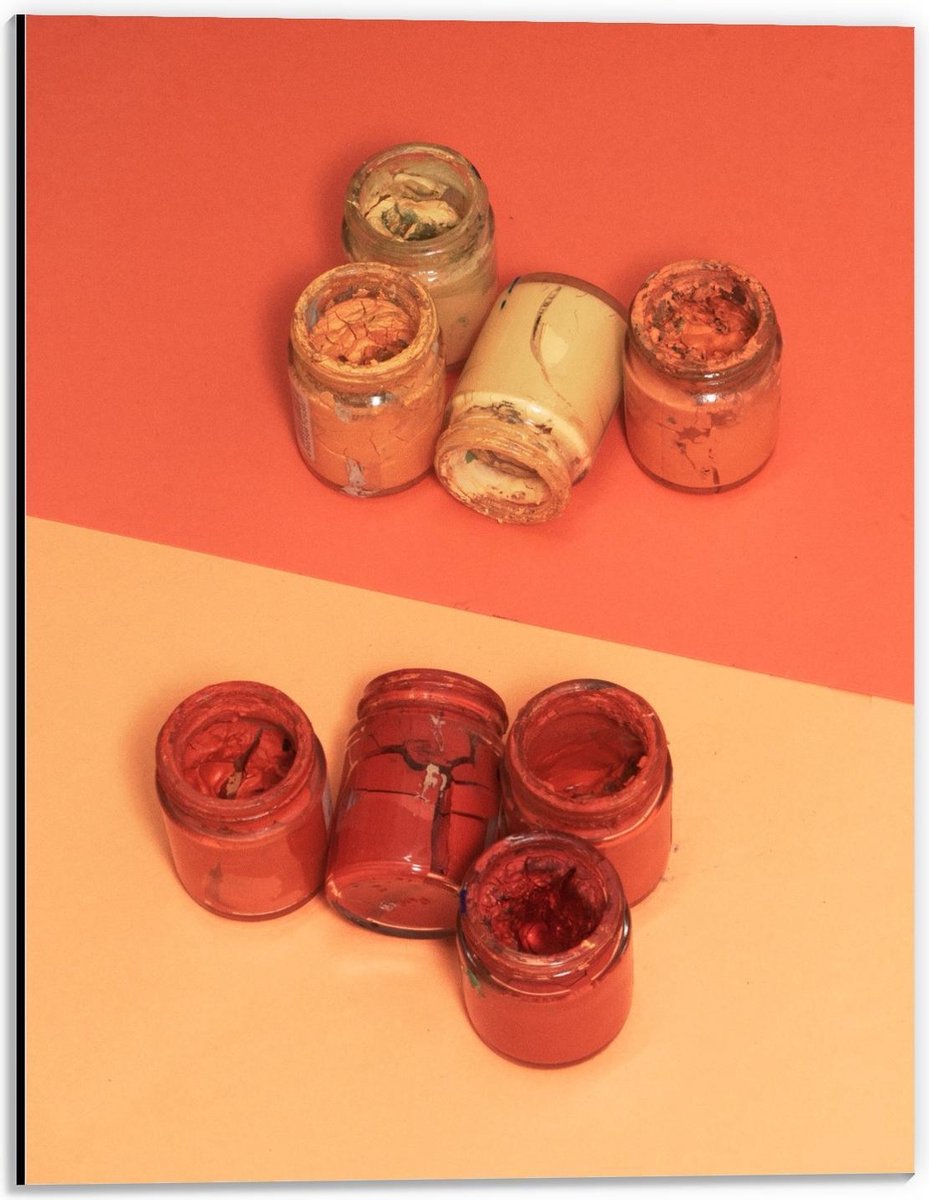 Dibond - Uitgedroogde Potjes Verf - 30x40cm Foto op Aluminium (Met Ophangsysteem)