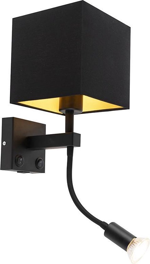 QAZQA zeno - Moderne Wandlamp met kap voor binnen - 1 lichts - L 200 mm - Zwart - Woonkamer | Slaapkamer