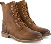 Travelin' Montalivet - Dames Veterschoenen met rits - Leren enkellaarzen - Cognac Leer - Maat 40