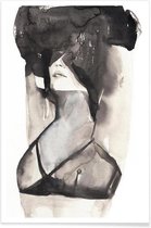 JUNIQE - Poster Aquarel vrouw -30x45 /Grijs & Wit