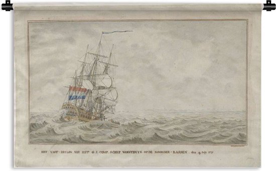 Wandkleed VOC schilderijen - Het schip Woestduin loopt vast op de Noorderrassen - Schilderij van Cornelis de Jonker Wandkleed katoen 60x40 cm - Wandtapijt met foto