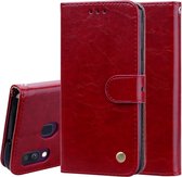Zakelijke stijl olie wax textuur horizontale flip lederen case voor Galaxy A40, met houder & kaartsleuven & portemonnee (rood)