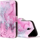 Voor Galaxy J3 (2017) (EU-versie) Roze zeewaterpatroon Horizontale flip lederen tas met houder en kaartsleuven en portemonnee