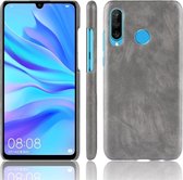 Schokbestendige Litchi Texture PC + PU beschermhoes voor Galaxy M30 (grijs)