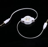 Vergulde 3,5 mm jack AUX intrekbare kabel voor iPhone / iPod / mp3-speler / mobiele telefoons / andere apparaten met een standaard 3,5 mm hoofdtelefoonaansluiting, lengte: 11 cm (kan worden verlengd tot 80 cm), wit (wit)