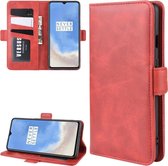 Voor OnePlus 7T Dual-side magnetische gesp horizontale flip lederen tas met houder & kaartsleuven & portemonnee & fotolijst (rood)