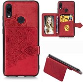 Voor Xiaomi Redmi Note 7 / Note 7 Pro Mandala reliÃ«f magnetische doek PU + TPU + pc-hoes met houder en kaartsleuven en portemonnee en fotolijst en riem (rood)