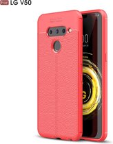 Voor LG V50 ThinQ Litchi Texture TPU schokbestendige behuizing (rood)