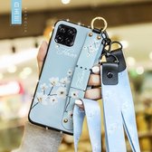 Voor Huawei Nova 6 SE Floral Doekpatroon Shockproof TPU Case met houder & polsband & nek Lanyard (blauw)