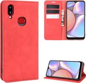 Voor Galaxy A10s Retro-skin Business magnetische zuignap Case met houder & kaartsleuven & portemonnee (rood)