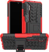 Voor Xiaomi Mi CC9 Pro Tire Texture Shockproof TPU + PC beschermhoes met houder (rood)
