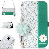Voor Galaxy J5 (2017) (EU-versie) Orchideebloempatroon Horizontale flip lederen tas met houder en kaartsleuven en parelbloem Ornament en ketting
