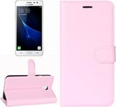 Voor Galaxy J3 (2017) (EU-versie) Litchi Texture Horizontal Flip Leather Case met houder & kaartsleuven & portemonnee (roze)