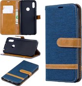 Kleurafstemming Denim Texture Leather Case voor Huawei Y6 2019 / Y6 Pro 2019, met houder & kaartsleuven & portemonnee & lanyard (donkerblauw)