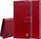 Zakelijke stijl olie wax textuur horizontale flip lederen case voor Galaxy M10, met houder & kaartsleuven & portemonnee (rood)