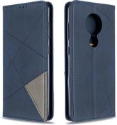 Let op type!! Voor Nokia 6.2 / 7.2 Rhombus Texture Horizontal Flip Magnetic Leather Case with Holder & Card Slots(Blue)
