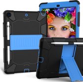 Voor iPad 10.2 schokbestendige tweekleurige siliconen beschermhoes met houder en pensleuf (zwart + blauw)