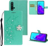 Voor Huawei nova 5 Plum Blossom Pattern Diamond Encrusted Leather Case met houder & kaartsleuven & portemonnee (groen)