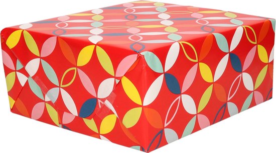 1x papier cadeau / papier cadeau rouge avec motif de figures de fleurs  rouleau 200 x... | bol.