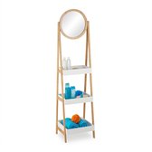 Relaxdays Bamboe ladderrek met spiegel - houten keukenrek - badkamerrek - handdoekenrek