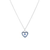 Lucardi Dames Ketting hart emaille&geboortesteen - Echt Zilver - Ketting - Cadeau - 45 cm - Zilverkleurig