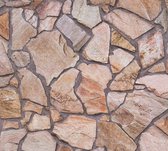 Steen tegel behang Profhome 927316-GU vliesbehang glad met natuur patroon mat bruin beige 5,33 m2
