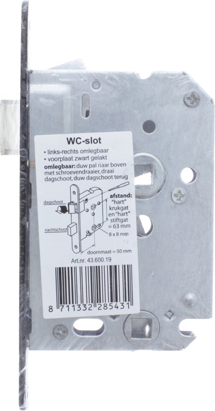 WC-slot met zwarte voorplaat, instructies en specificaties
