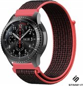 Nylon Smartwatch bandje - Geschikt voor Strap-it Samsung Galaxy Watch 46mm nylon bandje - zwart/koraal - 22mm bandbreedte - Strap-it Horlogeband / Polsband / Armband