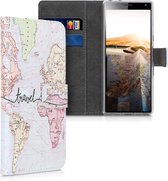 kwmobile telefoonhoesje voor Sony Xperia 10 - Hoesje met pasjeshouder in zwart / meerkleurig - Travel Wereldkaart design