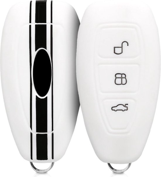 Kwmobile Autosleutel Hoesje – Compatibel Met Ford 3-knops, Rood/zwart Met Rallystrepen, Van TPU, Beschermend