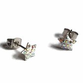 Aramat jewels ® - Ster oorbellen zweerknopjes ab transparant kristal staal zilverkleurig 7mm