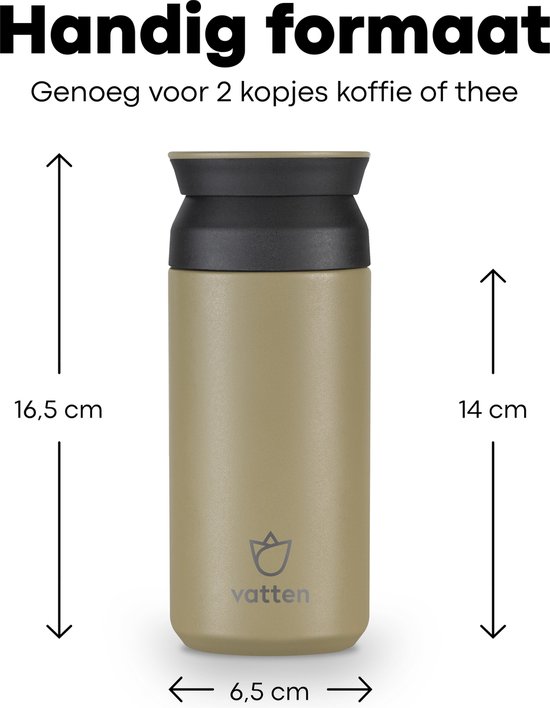 Vatten® Premium RVS Thermosbeker - Kaki - 350ml - Koffiebeker To Go - Theebeker - Vatten