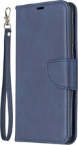 Retro lamsvacht textuur pure kleur horizontale flip pu lederen case voor Galaxy A7, met houder & kaartsleuven & portemonnee & lanyard (blauw)