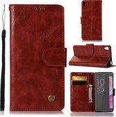 Voor Sony Xperia XA Retro Koperen Knop Crazy Horse Horizontale Flip PU Leren Case met Houder & Kaartsleuven & Portemonnee & Lanyard (Wijnrood)