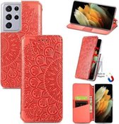 Voor Samsung Galaxy S21 Ultra 5G Blooming Mandala Reliëfpatroon Magnetische Horizontale Flip Leren Case met Houder & Kaartsleuven & Portemonnee (Rood)