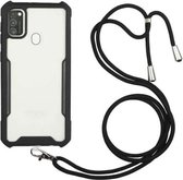 Voor Samsung Galaxy M31 acryl + kleur TPU schokbestendig hoesje met nekkoord (zwart)